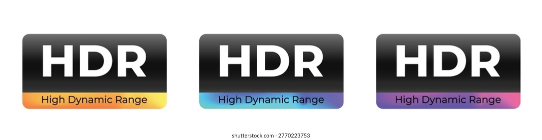 Hdr high dynamic range icons in various color gradients.
