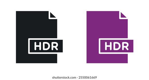 HDR image file extension icon set in black and colored version