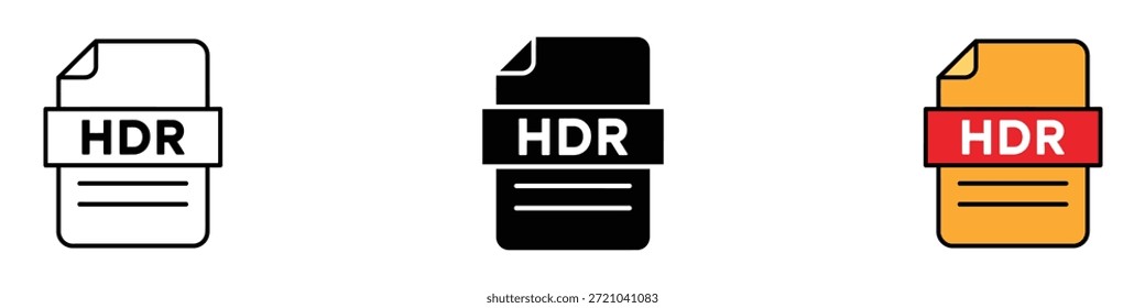 Vector de icono de extensión de archivo de Imagen HDR. Imagen Video de alto rango dinámico y símbolo de documento. Ilustración vectorial.