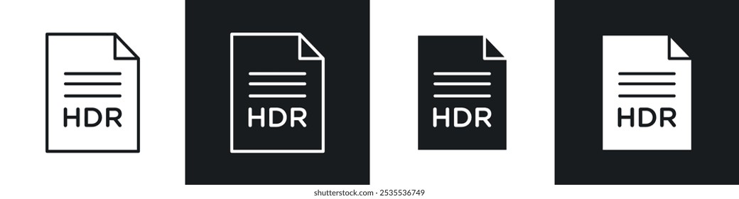 HDR image file extension vector icon set in black and white. EPS 10 illustration