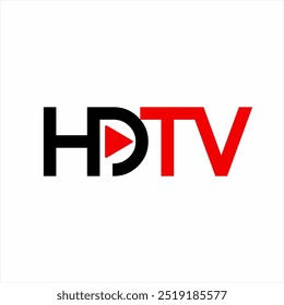 Design de logotipo de texto HDTV com símbolo de reprodução na letra D.