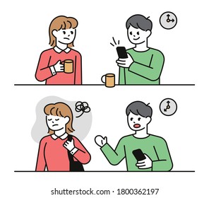 He is addicted to cell phones. So she left.