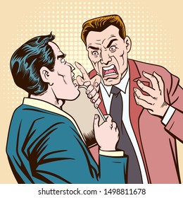 He was almost shocked. When another businessman shouted at him.Pop art retro vector illustration kitsch vintage