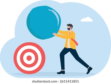he business man hits the bullseye with a big stone

