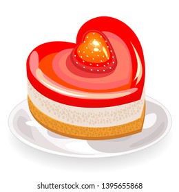 he cake has a heart shape. Exquisite sweetness. Suitable for a romantic meeting, for Valentine's Day, like a valentine. Vector illustration.