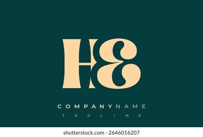 HE Creative Abstract Typography Logo Design. Elegant logo combining bold typography and creative shapes, ideal for branding and identity solutions.