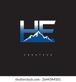 HE Creative Mountain Logo Bold Gradient Letter mark Branding Design for Business Outdoor Brands