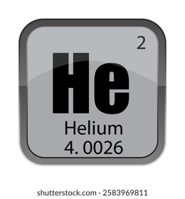 He element tile. Helium name display. Vector number 2. Atomic 4.0026 mass.