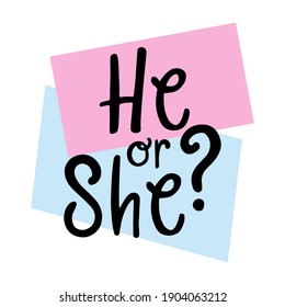 He or she? Gender reveal party card, banner vector element  design