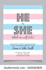 He or she? Gender reveal party invitation card vector design.