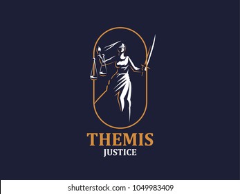 he goddess of justice Themis. Vector emblem.