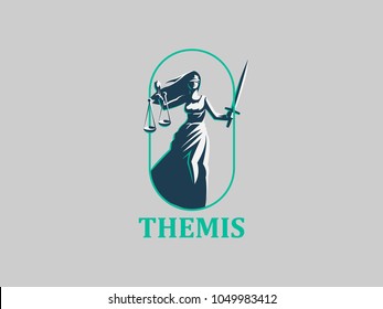 he goddess of justice Themis. Vector emblem.