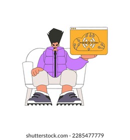 Er ergreift das IoT-Symbol mit beiden Händen.