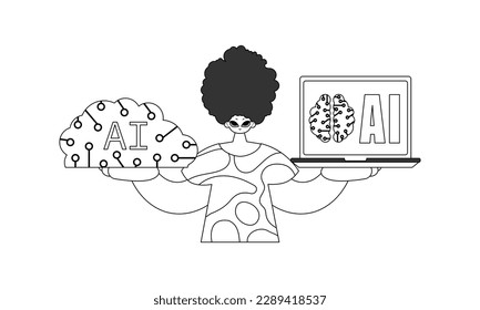 He is gripping a vector linear fashion AI model in his palms