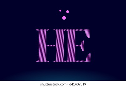 he h e alphabet letter logo pink line stripes magenta purple blue font creative text dots company vector icon design template