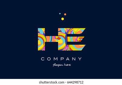 he h e alphabet letter logo colors colorful rainbow acrylic font creative text dots company vector icon design template