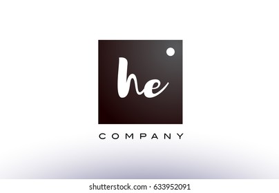 HE H E black white handwritten handwriting alphabet company letter logo square design template dot dots creative abstract