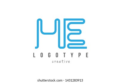 HE H E blue joined line alphabet letter logo combination suitable as icon design for a company or business