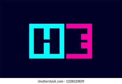 HE H E blue pink colorful alphabet alphabet letter logo combination design suitable for a company or business