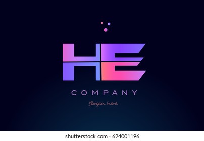 he h e creative color blue background pink purple blue magenta alphabet letter company logo vector icon design