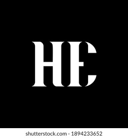 HE H E letter logo design. Initial letter HE uppercase monogram logo white color. HE logo, H E design. HE, H E