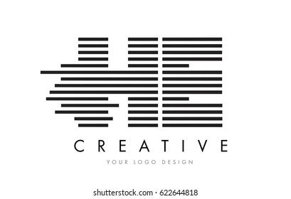 HE H E Zebra Letter Logo Design with Black and White Stripes Vector