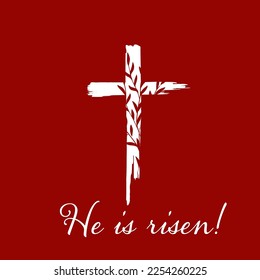 He has risen. Cross with a branch. Vector illustration