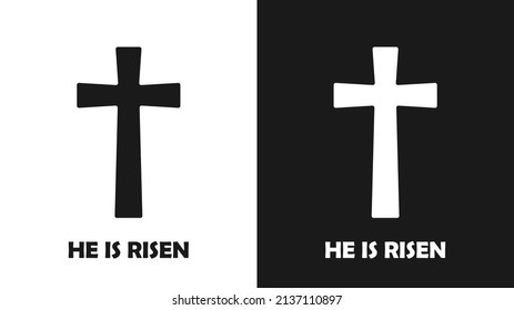 He has risen. Easter. Resurrection of Jesus Christ. Christian cross silhouette. Vector illustration