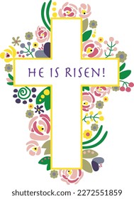 He has risen - stylized Easter croos with flowers in vector, can be used
as Easter decor, textile motive, etc.