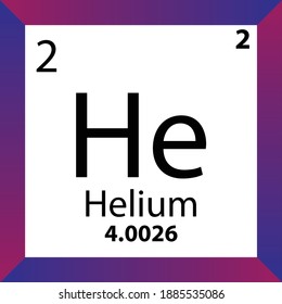 He Helium Chemical Element Periodic Table. Single vector illustration, colorful Icon with molar mass, electron conf. and atomic number for Lab, science or chemistry class.