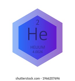 He Helium Chemical Element Periodic Table. Hexagon gradient vector illustration, simple clean style Icon with molar mass and atomic number for Lab, science or chemistry education.