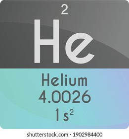 He Helium Noble gas Chemical Element Periodic Table. Square vector illustration, colorful clean style Icon with molar mass, electron config. and atomic number for Lab, science or chemistry education.