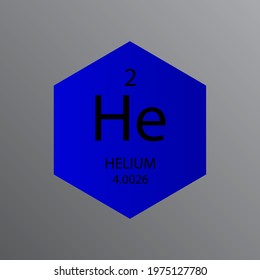 He Helium Noble gas Chemical Element Periodic Table. Hexagon vector illustration, simple clean style Icon with molar mass and atomic number for Lab, science or chemistry education.