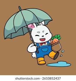 he Illustration of a farming rabbit is shopping carrots