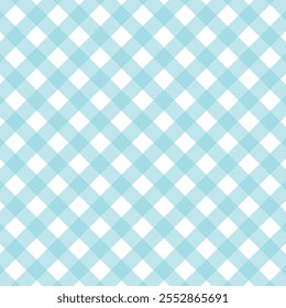 A imagem mostra um padrão clássico de gingham xadrez em azul-petróleo suave e branco. O design consiste em linhas diagonais que formam quadrados espaçados uniformemente, criando uma grade simétrica. Este pa