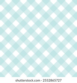 A imagem mostra um padrão clássico de gingham xadrez em azul-petróleo suave e branco. O design consiste em linhas diagonais que formam quadrados espaçados uniformemente, criando uma grade simétrica. Este pa