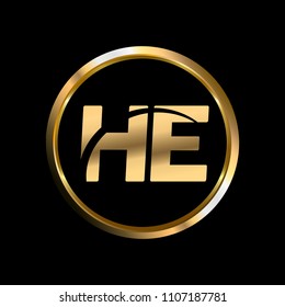 HE initial circle company logo gold black background