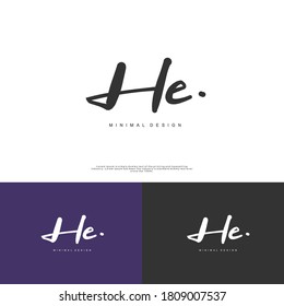 HE Escritura manual inicial o logotipo manuscrito para identidad. Logo con firma y estilo dibujado a mano.
