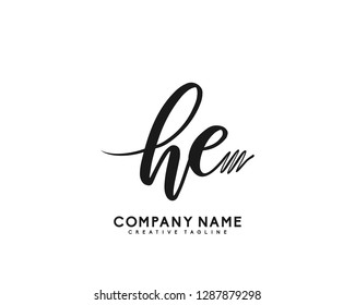 HE Initial Handwriting Logo Template Vector