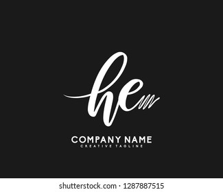 HE Initial Handwriting Logo Template Vector