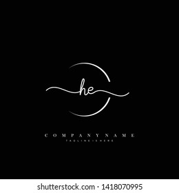 HE initial handwriting logo template vector