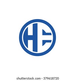 HE initial letters circle business logo blue