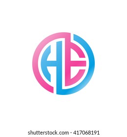 HE initial letters looping linked circle logo blue pink