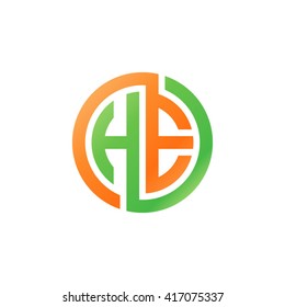 HE initial letters looping linked circle logo orange green