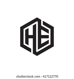 HE initial letters looping linked hexagon monogram logo