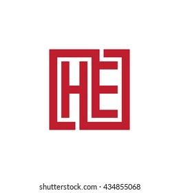 HE initial letters looping linked square logo red