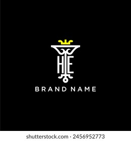 HE initial monogram brand logo design for crown vector image