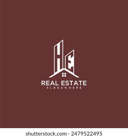 HE initial monogram building and roof logo for real estate