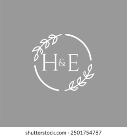 HE initial monogram decoration for wedding logo with creative leaf line