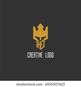 HE initial monogram logo for gaming with creative king spartan image design